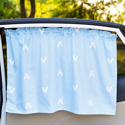 Car curtains insulation sunshade children's cartoon suction - blue-striped-rabbit-single-edge