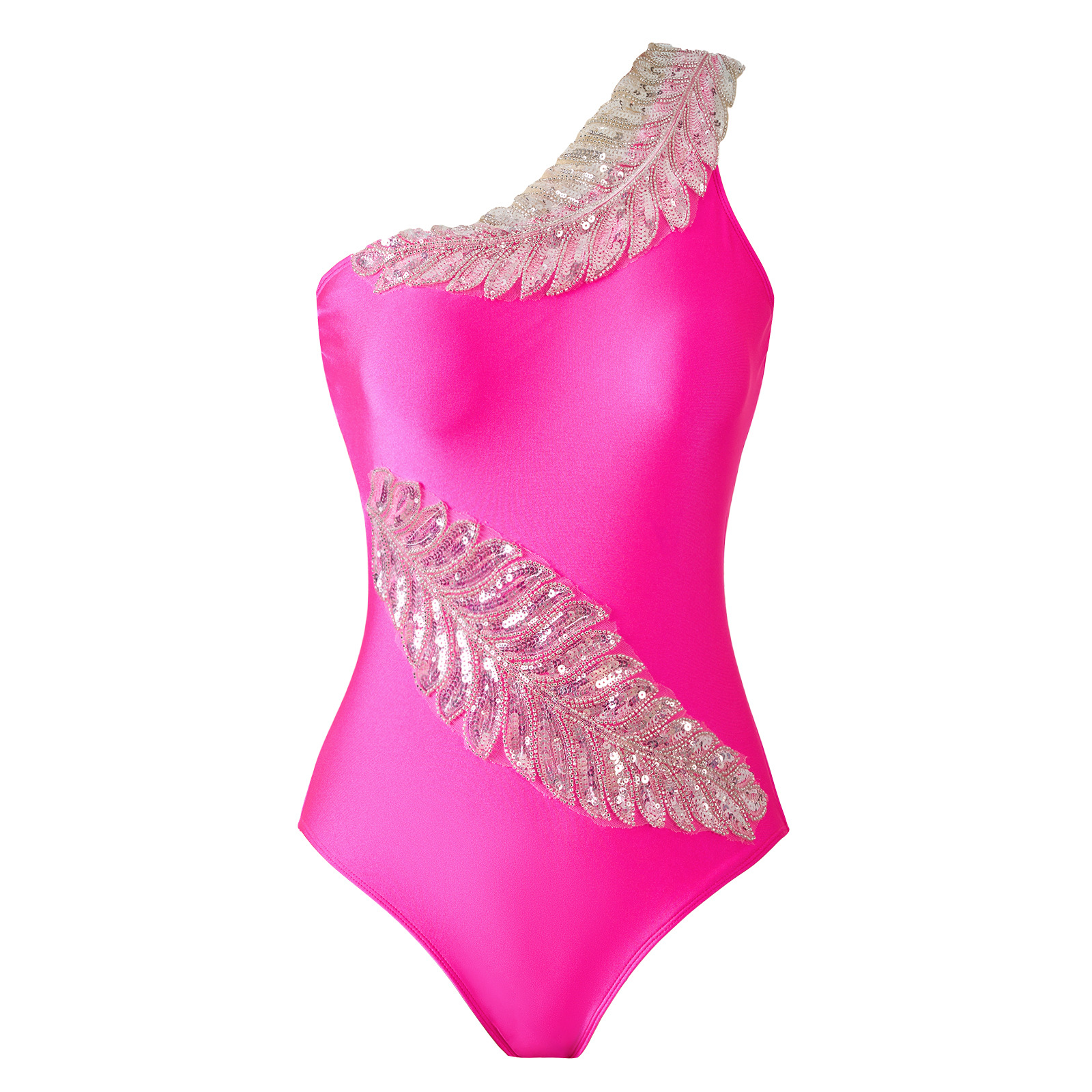 Sexy Damen-Badeanzug mit Blattmotiv, einfarbig, aus Polyester und Nylon, normale Passform, Sommerurlaub_voghion.com