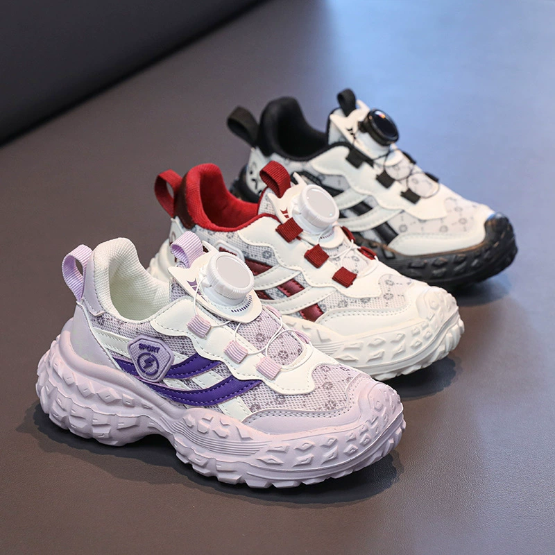 Детские вращающиеся пуговицы сетчатые кроссовки для бега 2025 весна и лето