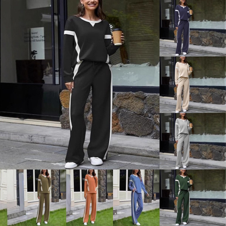 Fashionable Age-Reducing Casual Two-Piece Set 2025 Women's New Autumn Long-Sleeve Solid Color Sweatshirt Wide-Leg Pants Elegant Sister Style Suit Fashionable Age-Reducing Casual Two-Piece Set 2025 Women's New Autumn Long-Sleeve Solid Color Sweatshirt Wide-Leg Pants Elegant Sister Style Suit