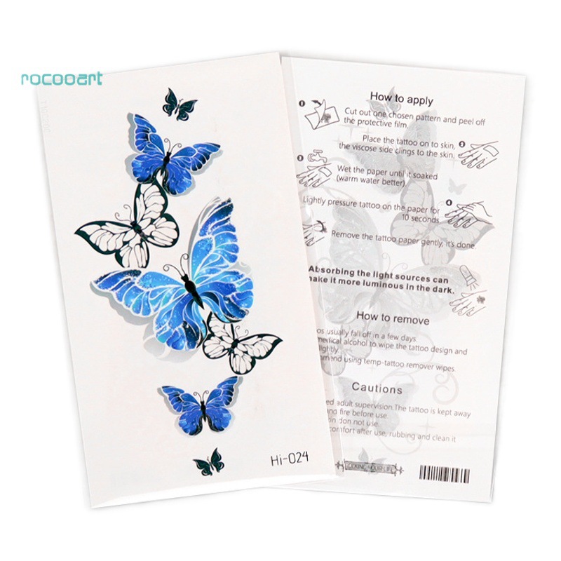 Nuevo azul transfronterizo impermeable luminoso tatuaje pegatinas Festival de Música fiesta brillante serpiente mariposa cara pegatinas tatuaje