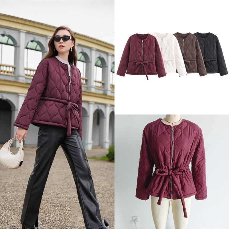 Za Cross-Border Export Spot European and American Style Women's Winter New Quilted Fashion Trendy Belted Cotton Jacket