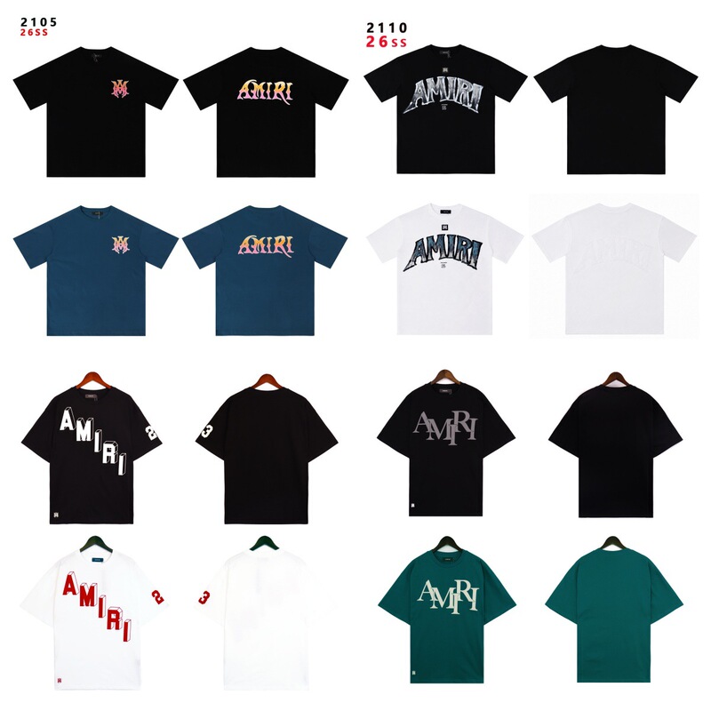 26 High-Quality Cross-Border Trendy Brand Short-Sleeve Amiri T-Shirt with Printed Wash Effect, American-Style Heavyweight Pure Cotton, Unisex Collection 26 High-Quality Cross-Border Trendy Brand Short-Sleeve Amiri T-Shirt with Printed Wash Effect, American-Style Heavyweight Pure Cotton, Unisex Collection