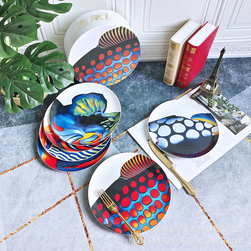 Cross-border European Dijia Ocean Series Bone China Steak Plate Set Creative Western Plate Cold Plate Personalized Plate Gift Box