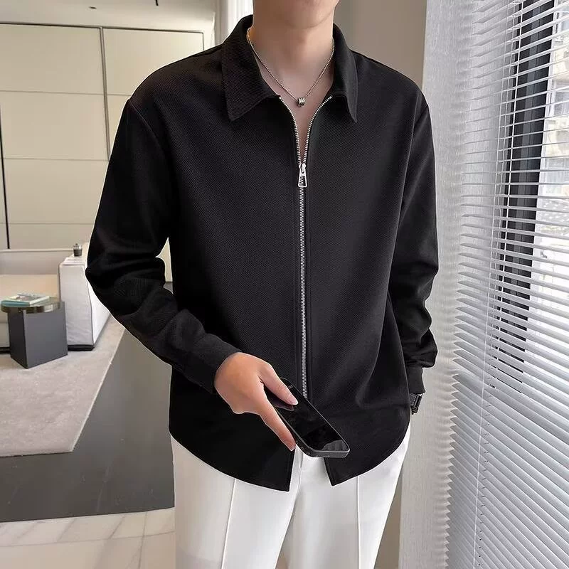 Весенняя и осенняя премиум-класса полузастежка-молния рубашка с длинными рукавами мужская дизайнерская чувство