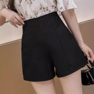Black Hot Korean-style Slimming Women's Wear All-match High Waist Casual Pants A- shape Suit Shorts 2024 Outer-wear Pants Spring