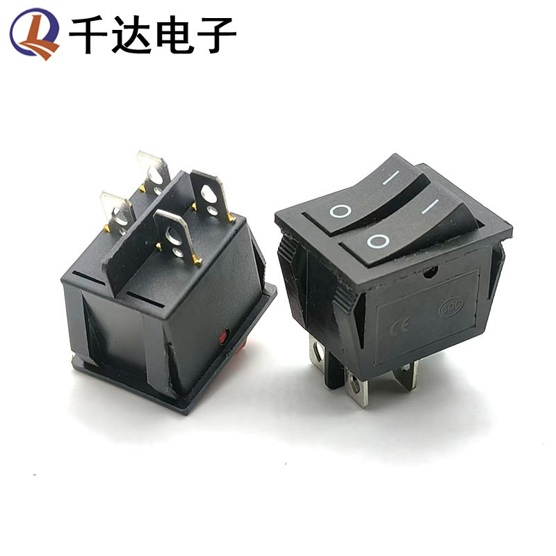 KCD6双联船型开关 4脚黑色翘板电源开关