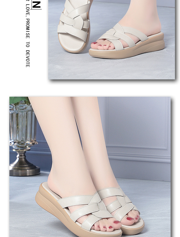 Dép sandal nữ quai chữ V đế bệt da bò mềm mại, size lớn 35-43 — Đen【Da bò lớp đầu】 chi tiết 13