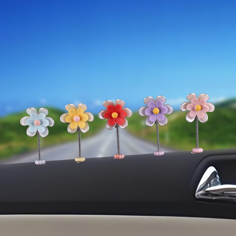 Nuevo producto lindo sacudiendo la cabeza margarita decoración del coche flores frescas decoración del espejo retrovisor de la consola central del coche