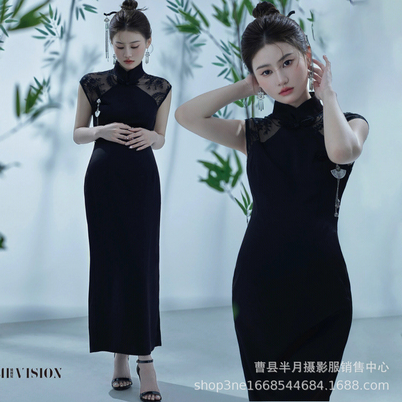 Maternity Photo Clothing New Photo Studio Chinese Style Retro Black Velvet High-end Cheongsam Art Photo Dress Maternity Photo Clothing New Photo Studio Chinese Style Retro Black Velvet High-end Cheongsam Art Photo Dress