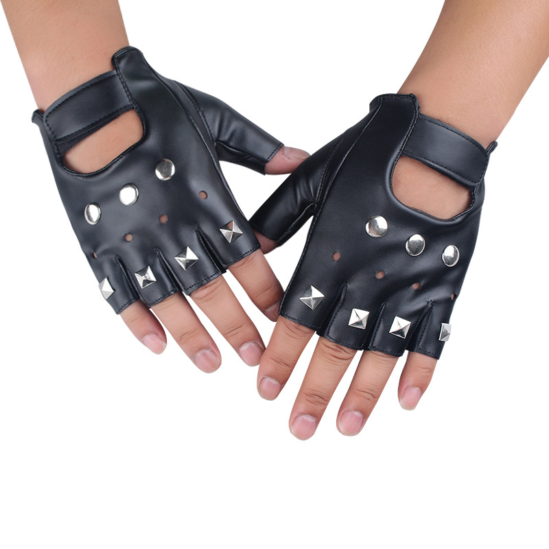 Pu guantes de cuero medio dedo al aire libre equitación deportes fitness motocicleta táctica remache hip hop rendimiento danza guantes