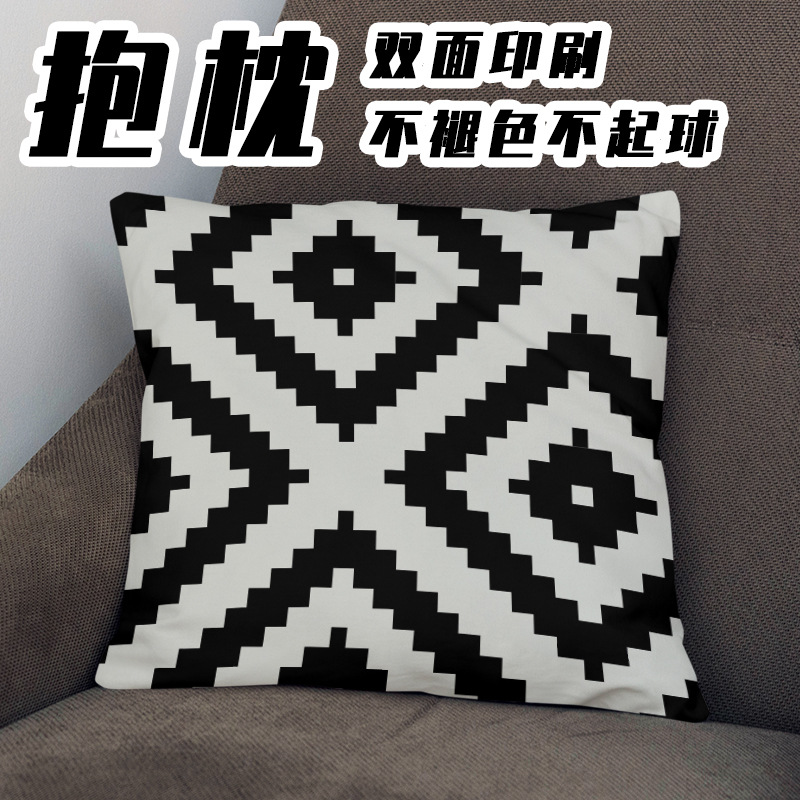 Almohada de estilo Ins simple Almohada de cabecera de viento europea y americana Impresión de sofá Funda de almohada geométrica Cojín de oficina Almohada de cintura