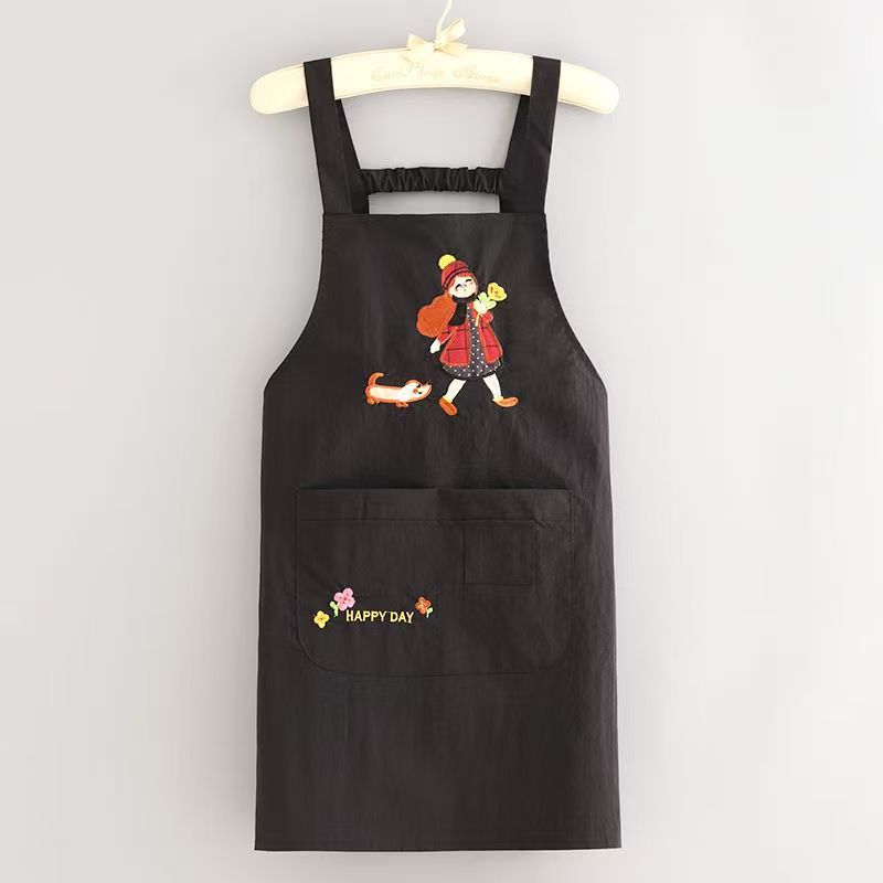Long style - strap upgraded water-repellent embroidery girl black