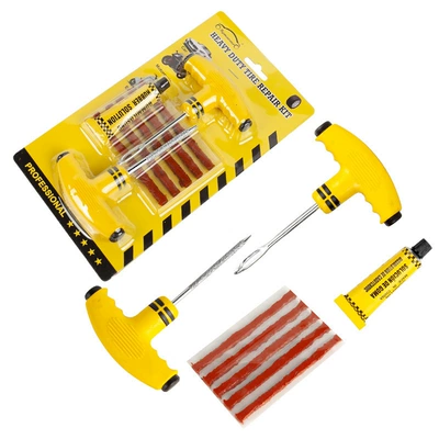Kempinq və səyahət sealant and adhesive, for quick tire repair - yellow-4-piece-set-carded-packaging