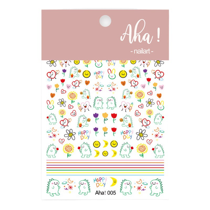 Aha manicura pegatina adhesivo ins estilo dibujos animados verano graffiti fruta dinosaurio decoración de uñas pequeño patrón calcomanías