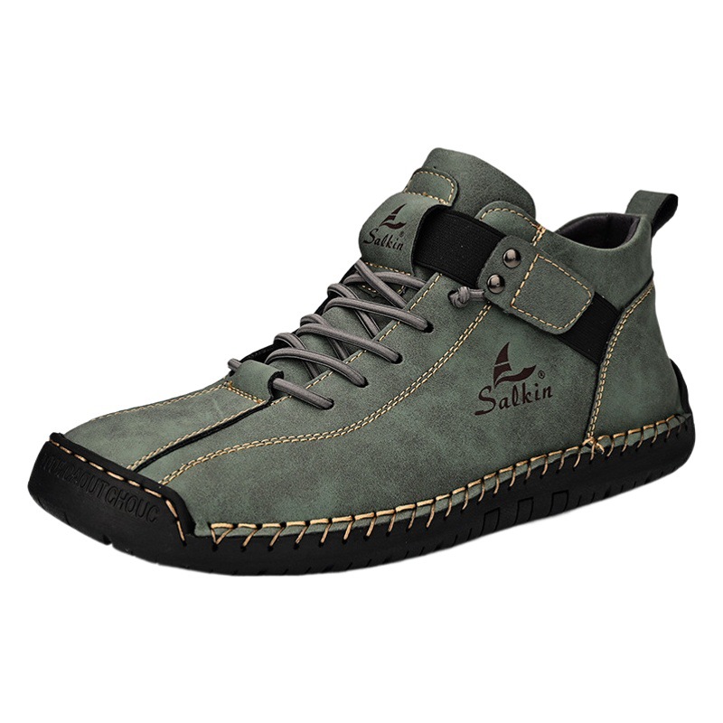 Cross-border plus size men's leather shoes low-top handmade stitching casual men's shoes flat slip-on loafers men's driving shoes
