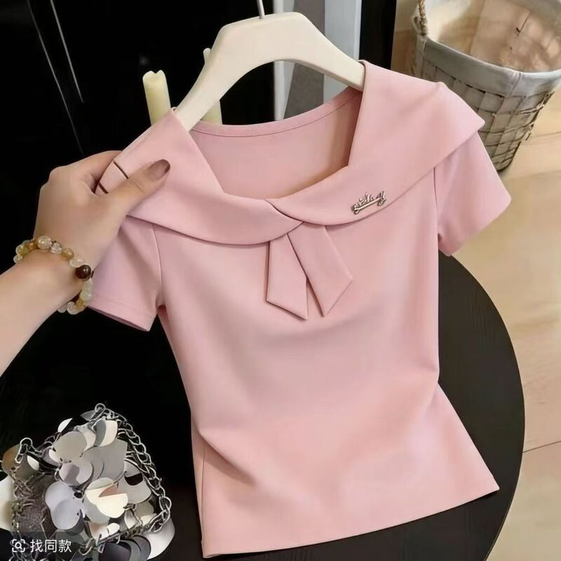 2026 Summer New Style Square-Neck Casual Fashion Versatile Slimming Tummy-Covering Blouse for Women
