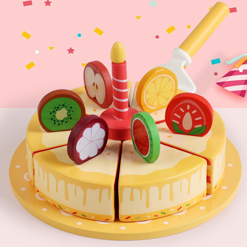 Juego educativo para la primera infancia que desarrolla habilidades prácticas, set de juguetes para niñas, pastel de cumpleaños simulado en un cubo.