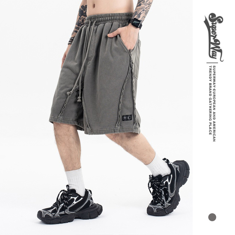 Lanhai Men's Clothing 2025 Spring and Summer New Retro Heavyweight Tc Distressed Washed Sports Five-Point Shorts Versatile and Loose