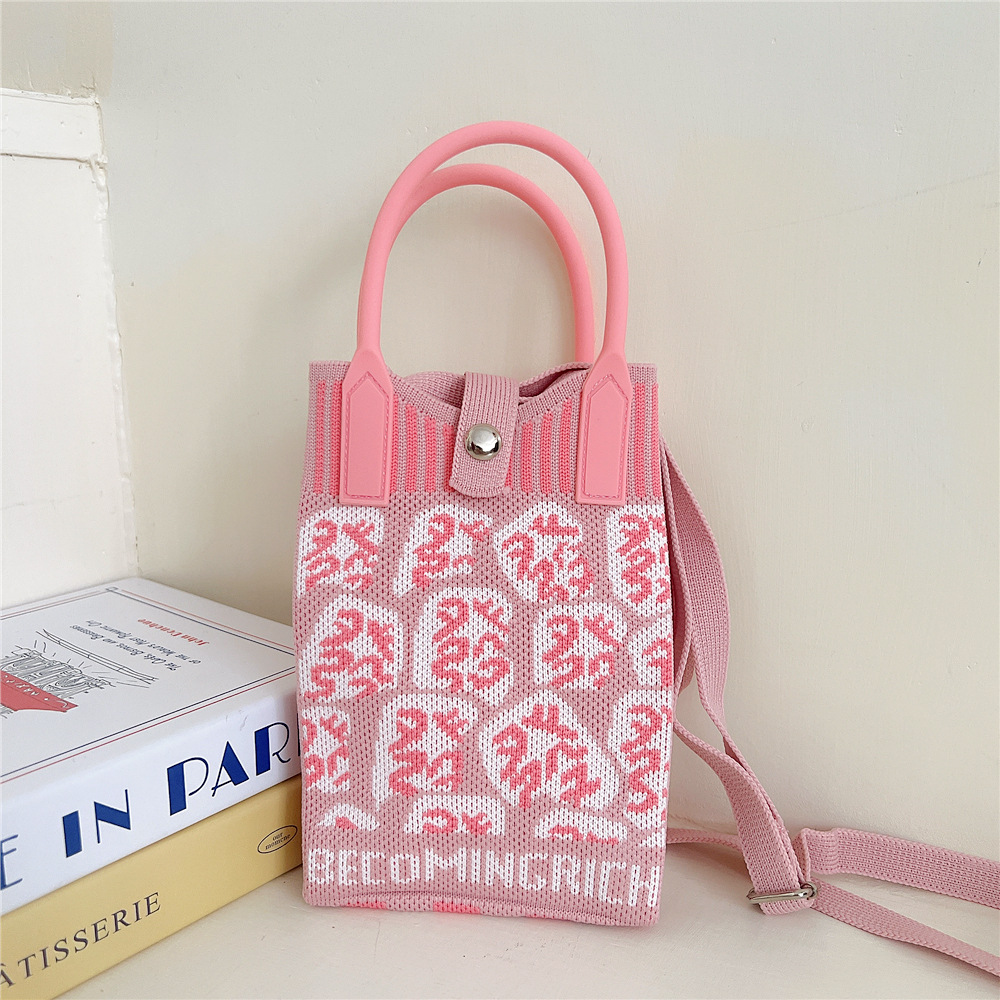 108g Weight Polyester Lining Material Buckle Closure Type Top Handle Strap Type Handbag Bags Type Casual, Daily Occasion Knit Material Cat Pattern All Seasons Season Women's Gender Vintage Style, Classic Style Style Bucket Shape Small Size Women's Small Knit Cat Vintage Style Classic Style Bucket Buckle Handbag 19