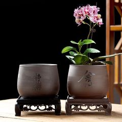 Wholesale Purple Clay Flower Pot with Tray Bamboo Small Pot Orchid Ancient Style Succulent Flower Pot Ceramic 