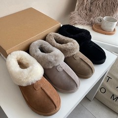 薄底塔次特雪地靴女短筒加绒保暖棉鞋冬季防滑底牛皮羊毛一脚蹬