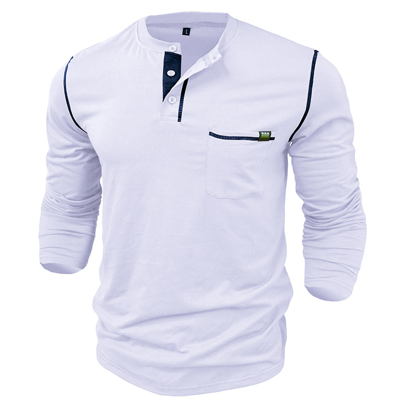 217g Weight Long Sleeve Sleeve Length Half Placket Placket Type Regular Sleeve Sleeve Type Cotton Blend Fabric Type Regular Top Length T-shirt Tops Type Daily Occasion Round Neck Neckline Breathable Function Regular Fit Fit Type Solid Color Pattern Spring, Autumn Season Men's Gender Casual Style Wholesale Men's Casual Solid Color Long Sleeve Men's Tops 25