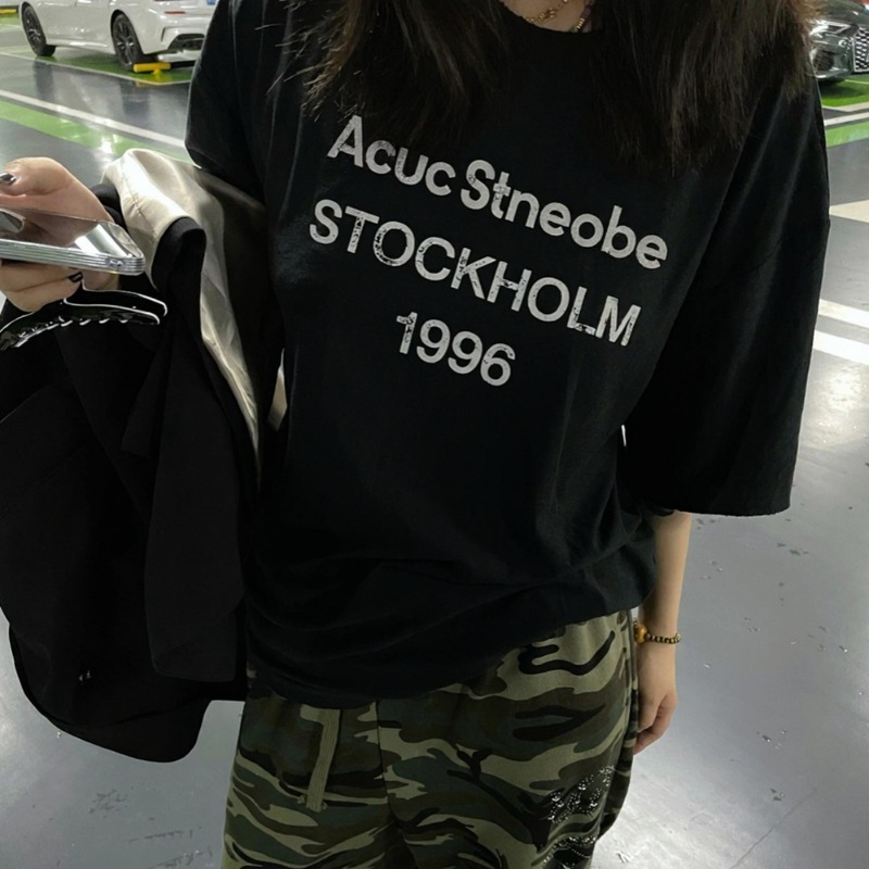 顶货！AcAcucStneob春夏1996亚麻薄款短袖复古脏染百搭情侣T恤|undefined