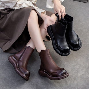 Shanghai Jiejie 2024 Winter New Simple Casual Platform Single Boots Retro Knight Boots Comfortable Commuter Women's Shoes