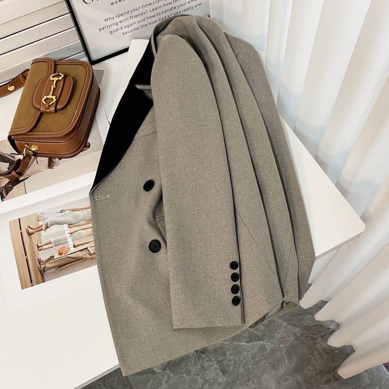 Dameskleding Drizzle Grey Retro Design Pak Jas Dames Temperament Lente En Herfst Nieuwe Stijl Splicing Design Niche Pak_voghion.com