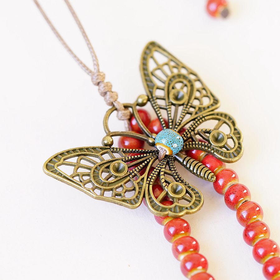 1 Piece Ethnic Style Butterfly Beaded Alloy Womenu0027S Necklace