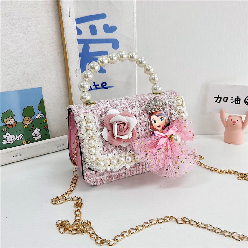 Bolso para niños 2021 nueva niña linda bolsa de mensajero moda princesa perla bolso cadena bolsa de hombro