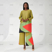 miyaki秋季套装女装高级感非洲大码服装三宅褶皱两件套上衣阔腿裤