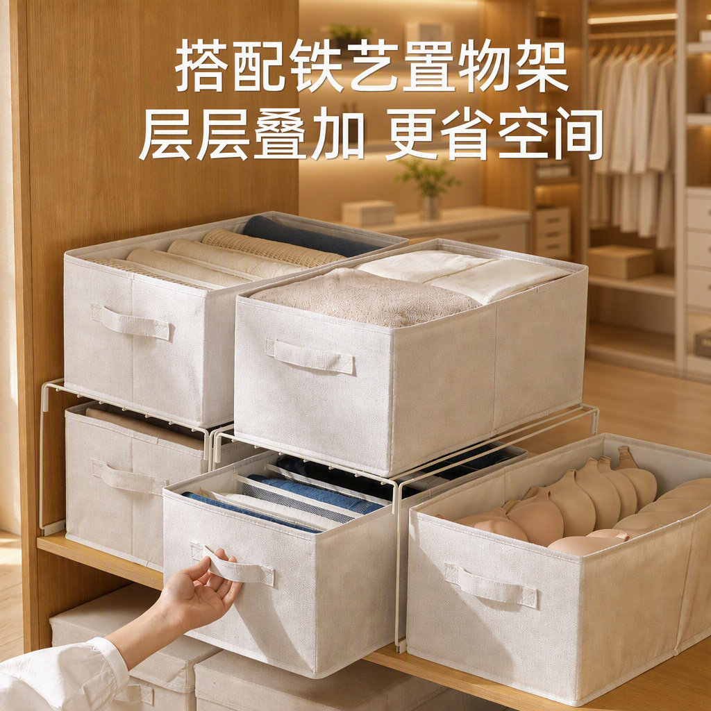 Anqin Fabric Storage Box Foldableable Wardrobe Large Capacity Storage Box Cloakroom Pants Clothing Drawer Storage Box