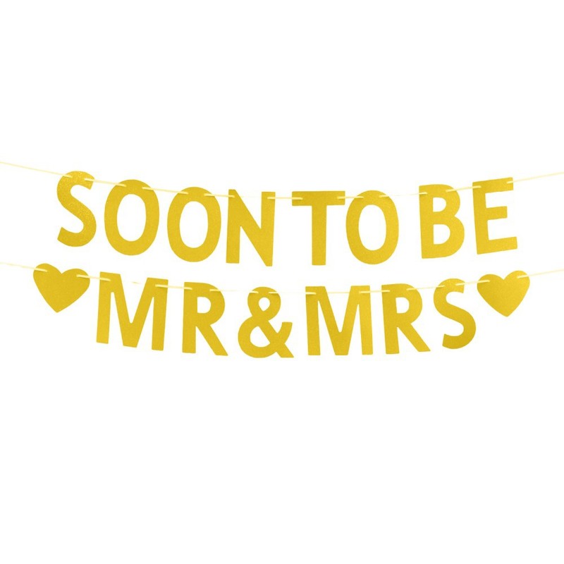 SOON TO BE MR MRS 欧美婚礼派对装饰金粉字母拉旗串旗布置横幅|undefined
