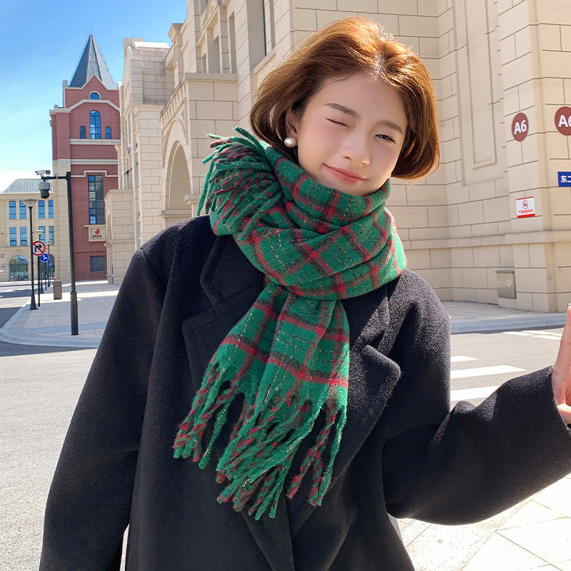 厂家批发2025秋冬款时尚甜美围巾高级感女百搭披肩格子加厚围脖|undefined