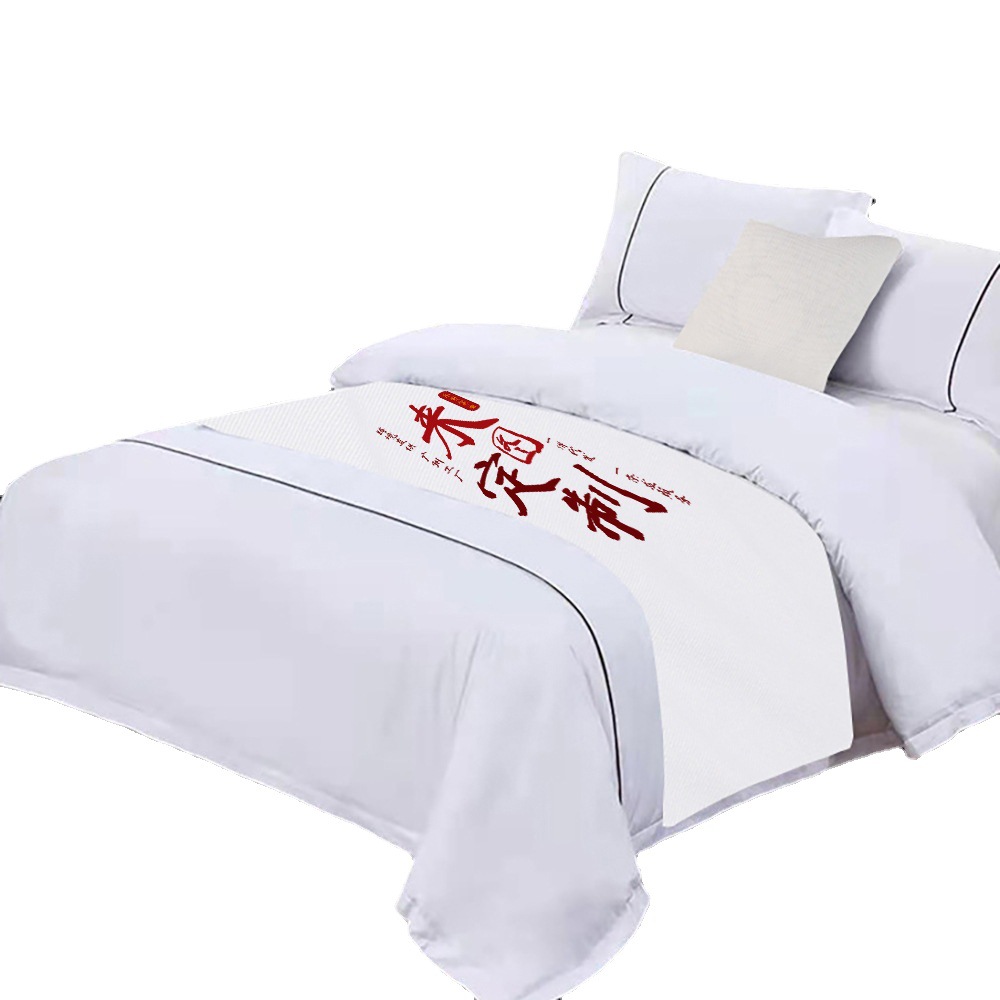 190 gramos de cama de lona personalizada bandera de cama toallas de cama decoración de hoteles habitaciones de huéspedes cama bandera xqds0109c