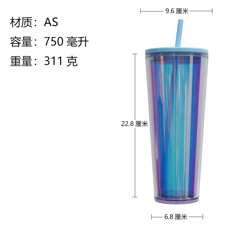 Taza de plástico transparente de gran capacidad con paja de alto valor facial para bebidas domésticas femeninas taza de jugo de fruta taza de agua creativa