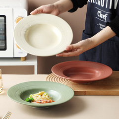 Creative European-style brushed ceramic soup plate, household dinner plate, hotel & restaurant pasta dish, Western-style serving platter, fruit salad bowl