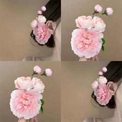 古代風のシルク牡丹の花のヘアピンサイドクリップ甘い花の頭飾り雰囲気漢服馬面スカートアクセサリーヘアアクセサリー