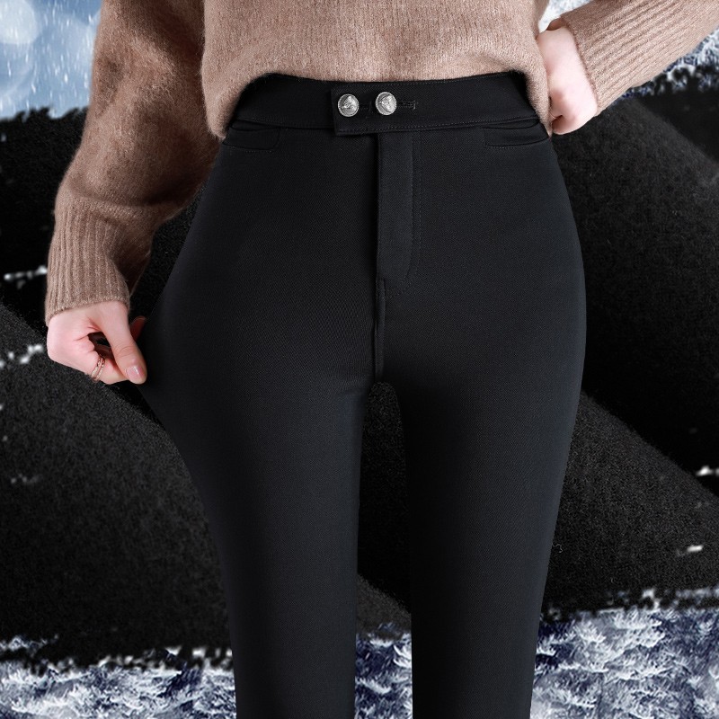 Autumn and winter thin velvet double buckle black lengthened