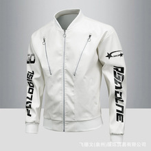 新款机车皮夹克男皮衣男外套纯色印花赛车服外套男港风潮牌季情侣