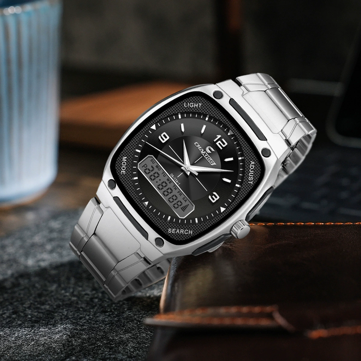 Мужские кварцевые часы CHAXIGO швейцарского бренда, стальной браслет, производитель TK, трансграничный бестселлер, цифровые часы.