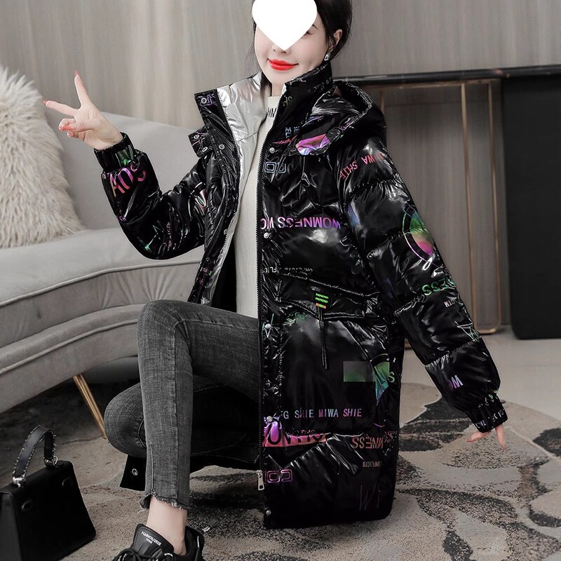 Glossy No-Wash down Cotton Coat for Women, Mid-Length Korean Style Loose Winter Jacket, 2026 New Trendy Model