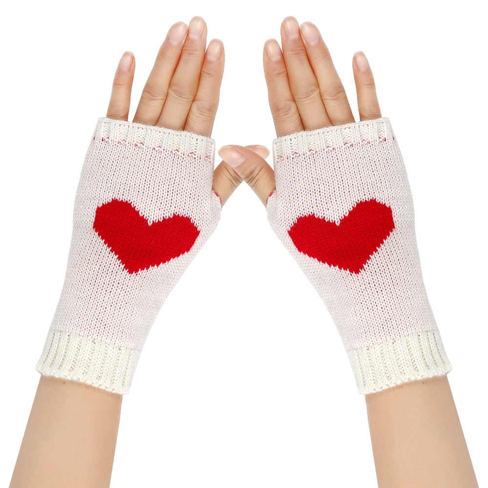 Κοντά μισά δάχτυλα για φοιτητικό γραφείο, μανίκια ροδακινί, πλεκτά γάντια αγάπης με ζεστή καρδιά_voghion.com