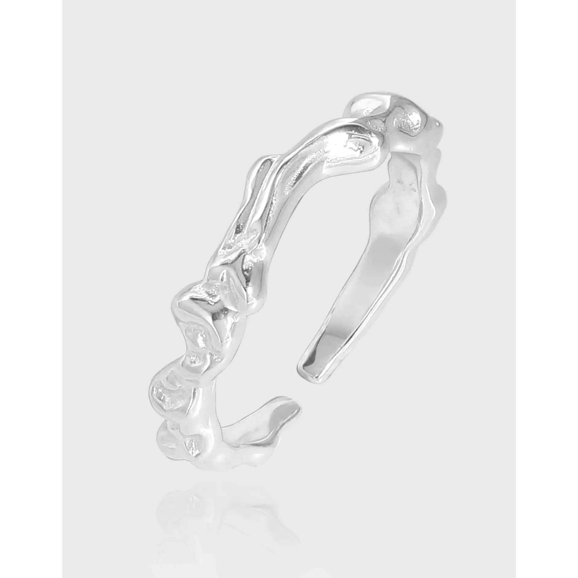 JZ1651原创小众INS轻奢设计不规则褶皱质感纹理S925纯银开口戒指