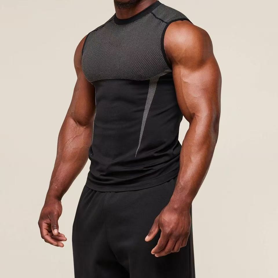 American-style shark fitness tank top for men, seamless jacquard, quick-drying and breathable, sleeveless sports training T-shirt, summer version
