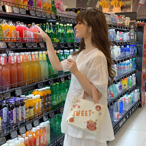 Canvas bag female cartoon canvas handbag small shoulder bag ins Korean version cute casual handbag one piece drop shipping