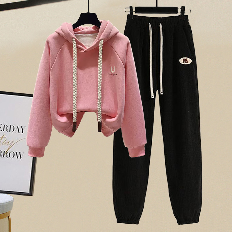 Damenbekleidung Modisches Kapuzenpullover Freizeithosen Studentenanzug weibliche Mittelschüler junge Mädchen tragen Herbstkleidung_voghion.com