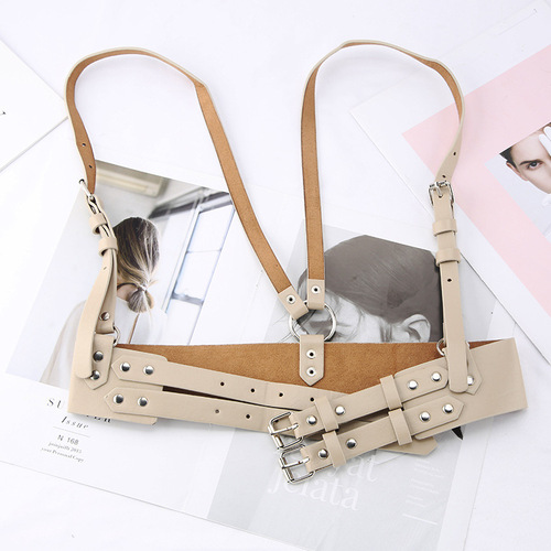 Street photography fashion ladies girdle s punk style wide suspenders versatile fashion shoulder straps European and American waist belt